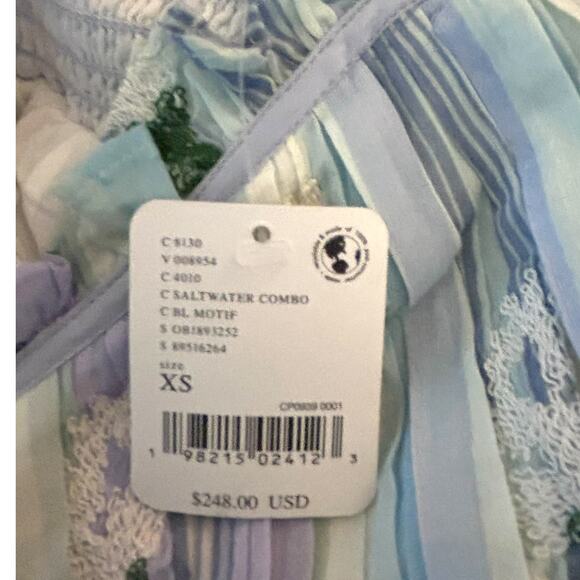 Free People Willow Maxi Dress Striped Embroidered Flowers Blue XS - Picture 9 of 10